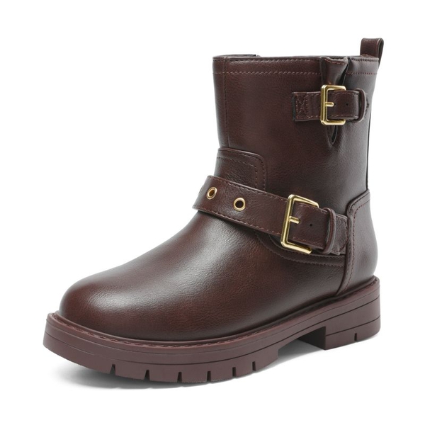 Girls Water-Resistant Zipper Ankle Boots - BROWN -  0